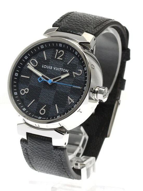 LOUIS VUITTON Tambour Damier Graphite QA073 black Dial Quartz Men\'s Watch_901378